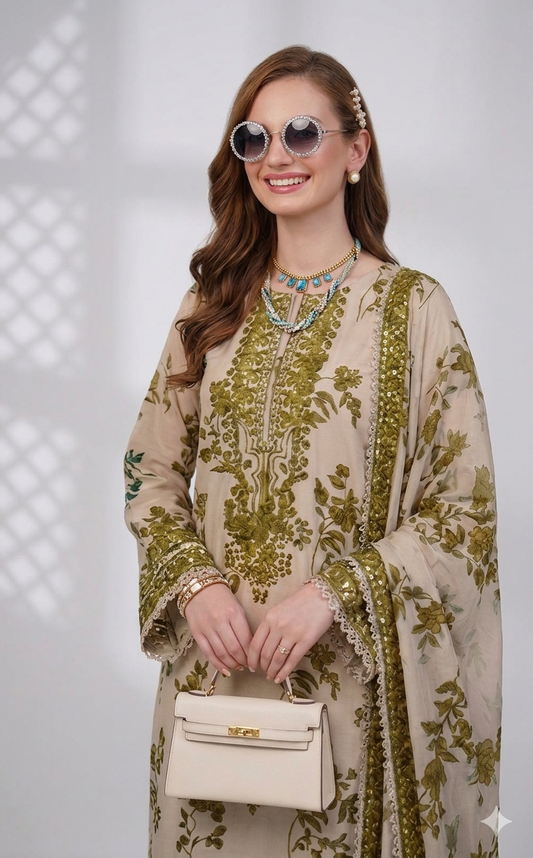 Aneela's 9MM Lawn Embroidered Collection 3pc Unstiched