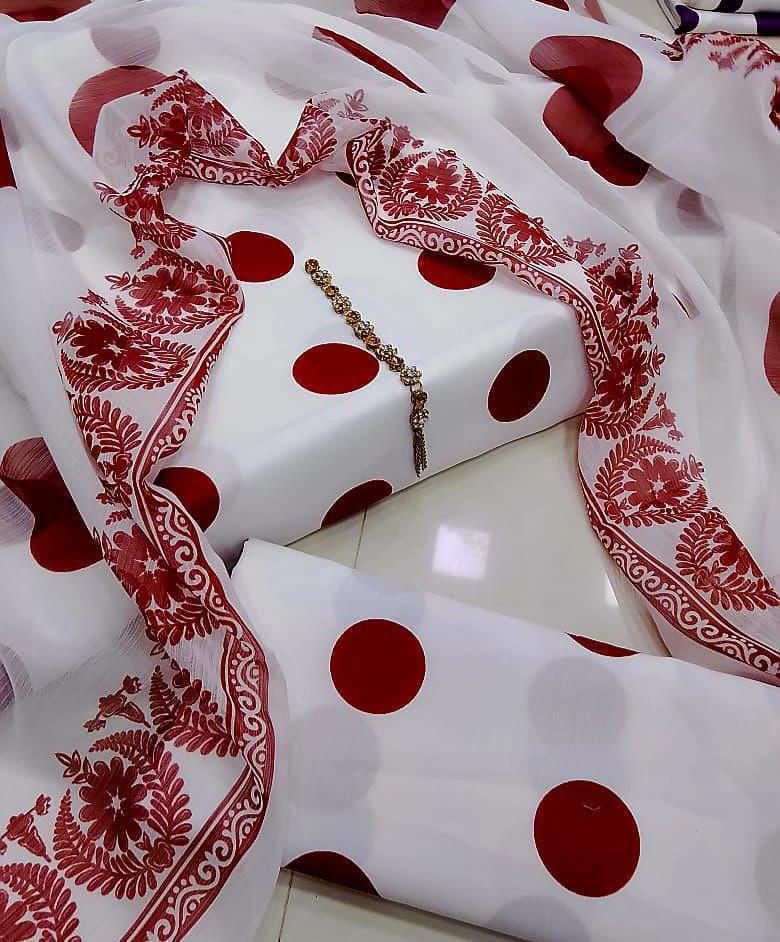 Floral Polka Dot Swiss Lawn Digital Printed 3pc Unstiched