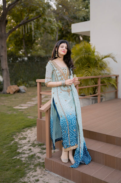 LXM Lawn Embroidered Blue Tye & Dye 3pc Unstiched