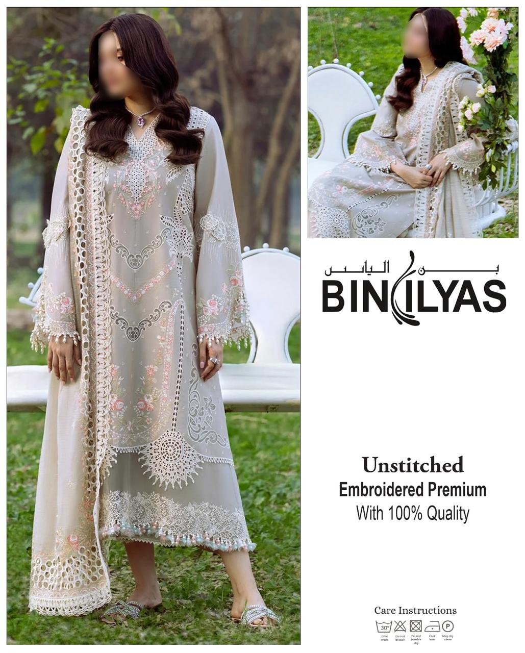 BIN ILYAS LUXURY CHICKEN/LASER KARI COLLECTION 2026 3PC UNSTITCH
