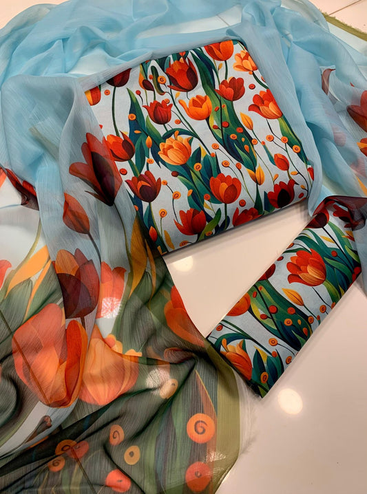 Tulip Swiss Lawn Dress 3pc Unstiched