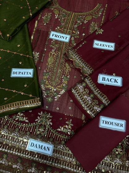 Brand Asim Jofa Chiffon Embroidered Wedding Collection 3pc Unstiched