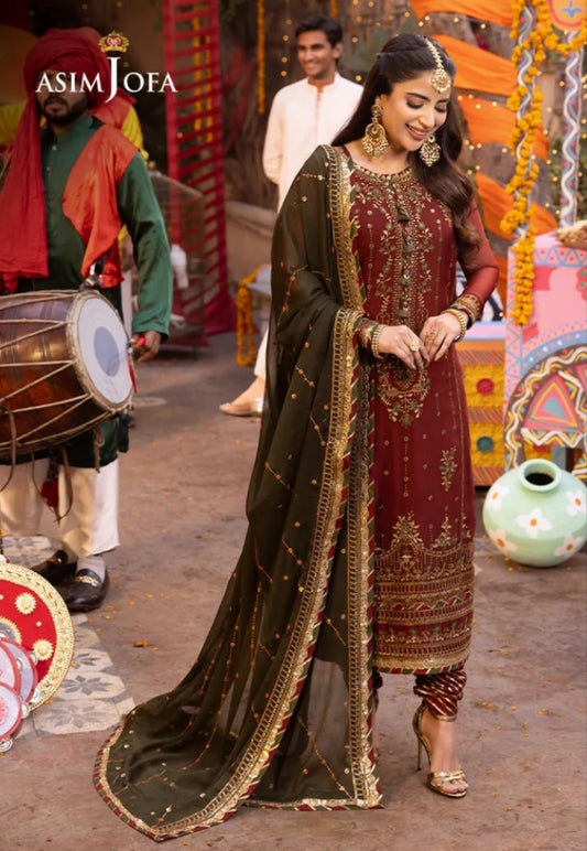 Brand Asim Jofa Chiffon Embroidered Wedding Collection 3pc Unstiched