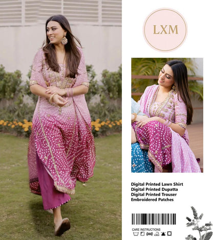 LXM Lawn Embroidered Blue Tye & Dye 3pc Unstiched