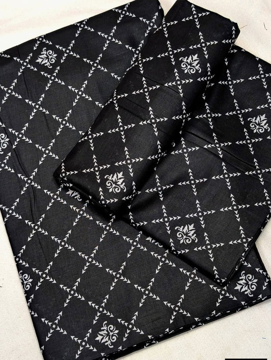Black Nd White Lawn 2pc Unstiched