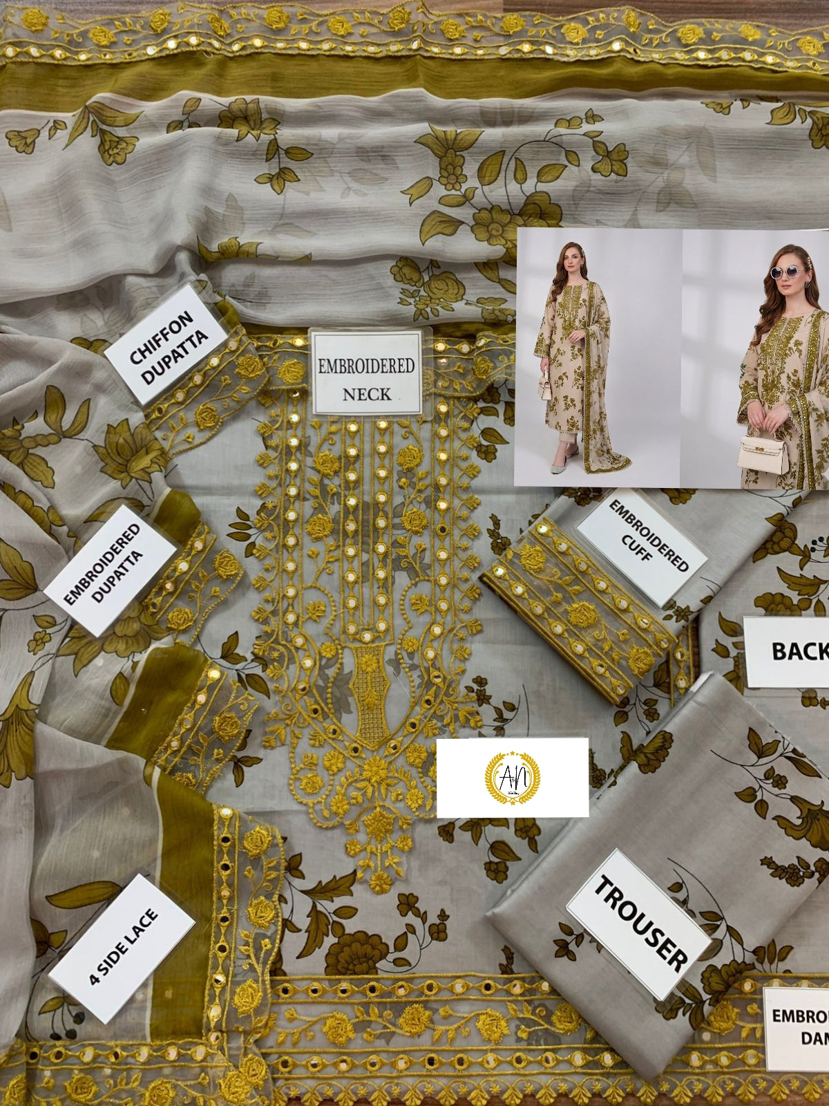 Aneela's 9MM Lawn Embroidered Collection 3pc Unstiched