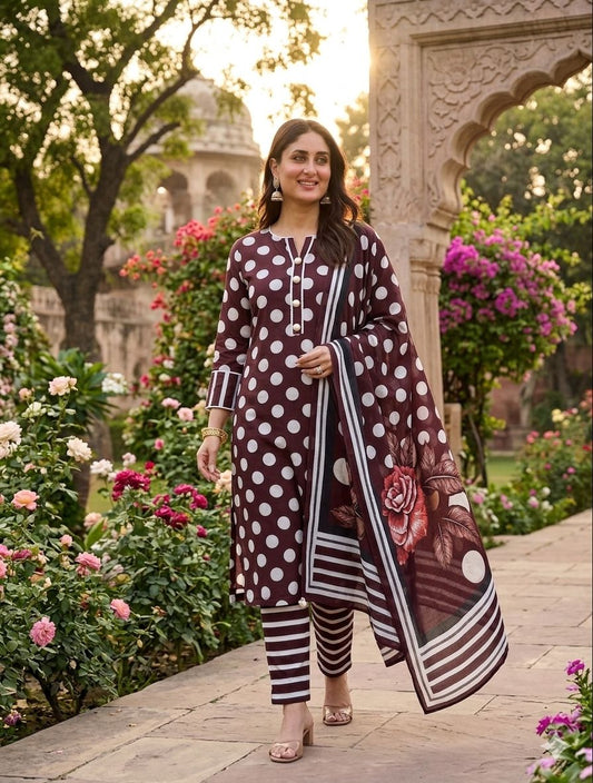 Polka Dot Lawn Digital Printed 3pc Unstiched
