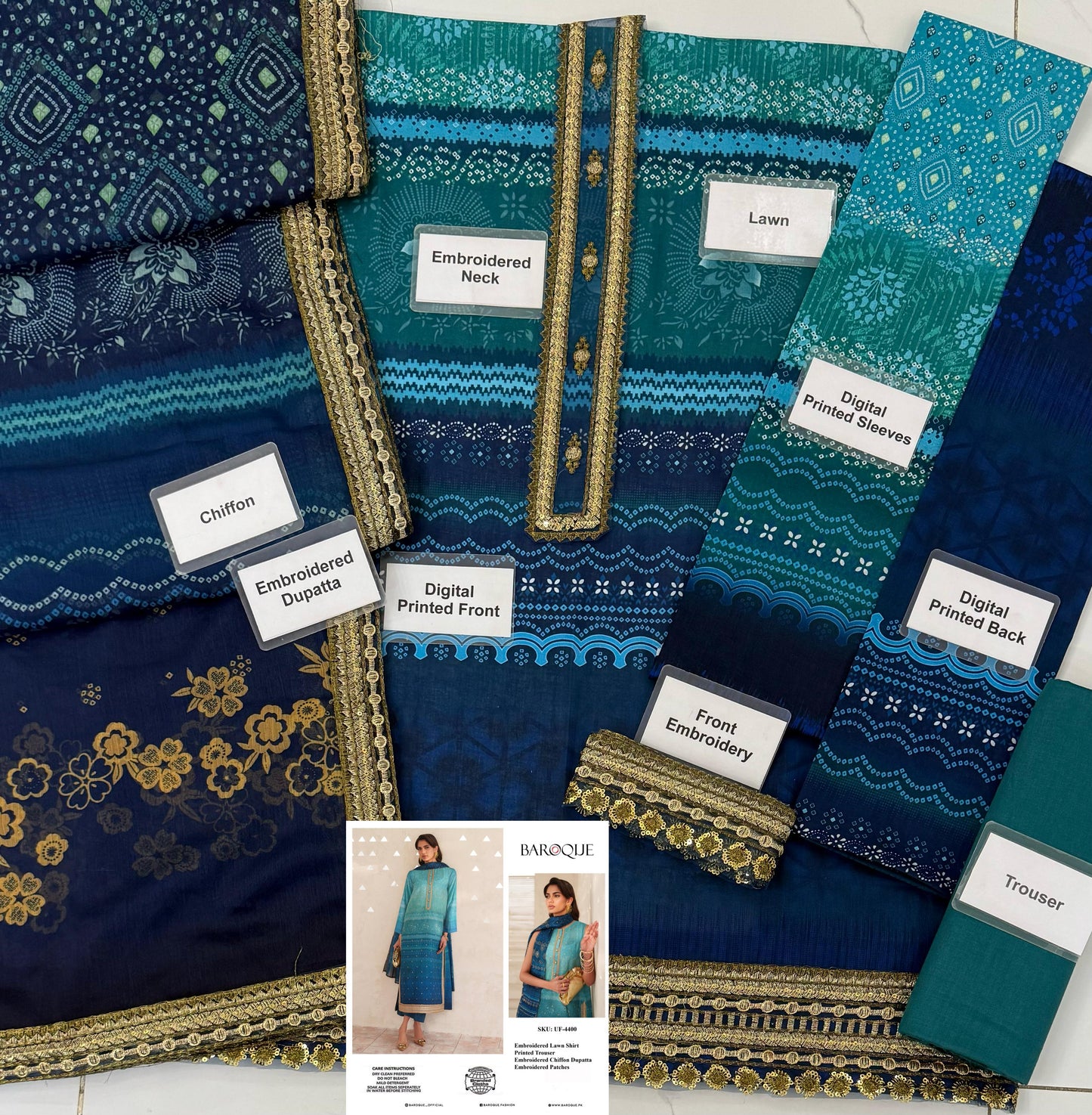 Barooque Chunri Embroidered Lawn 3pc Unstiched