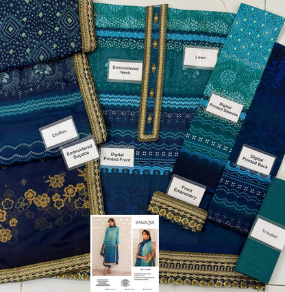 Barooque Chunri Embroidered Lawn 3pc Unstiched