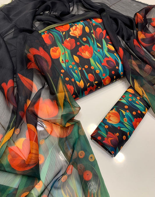 Tulip Swiss Lawn Dress 3pc Unstiched