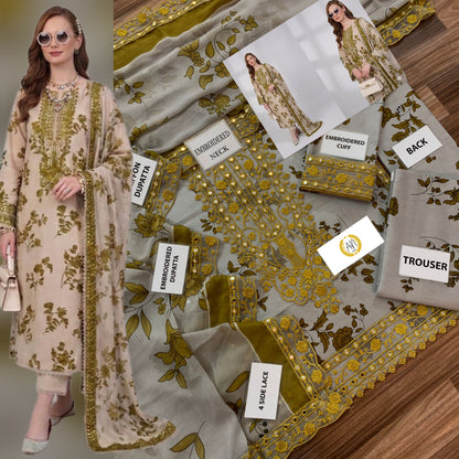 Aneela's 9MM Lawn Embroidered Collection 3pc Unstiched