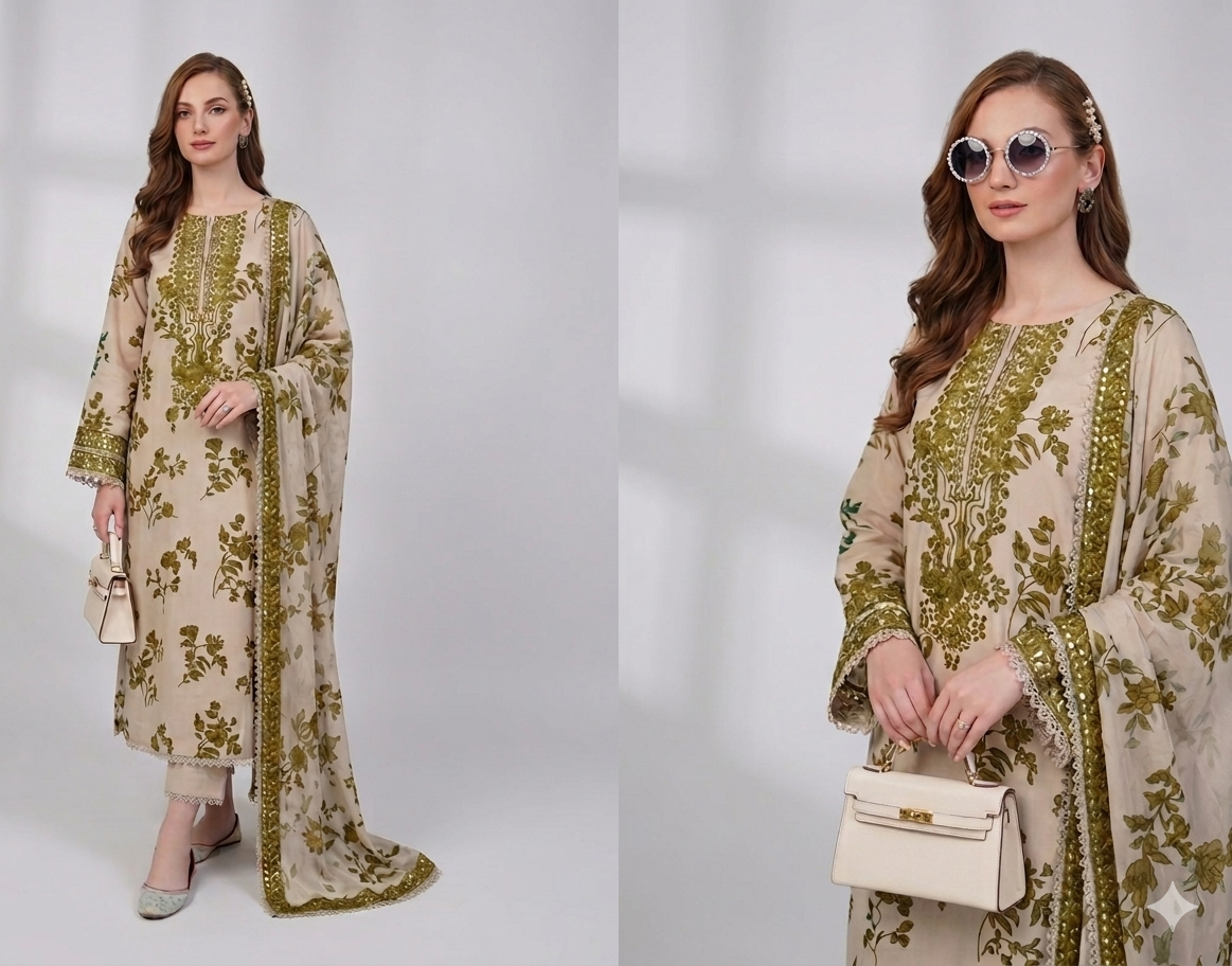 Aneela's 9MM Lawn Embroidered Collection 3pc Unstiched