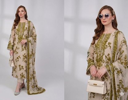 Aneela's 9MM Lawn Embroidered Collection 3pc Unstiched