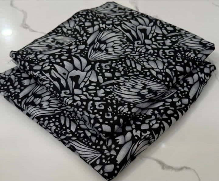 Black Nd White Lawn 2pc Unstiched