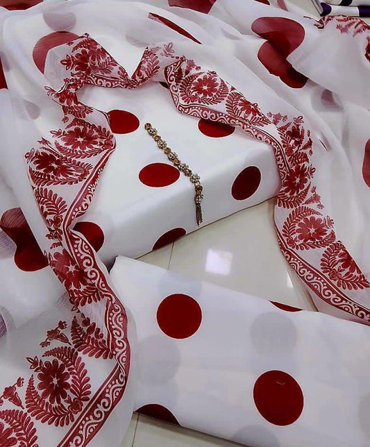 Floral Polka Dot Swiss Lawn Digital Printed 3pc Unstiched