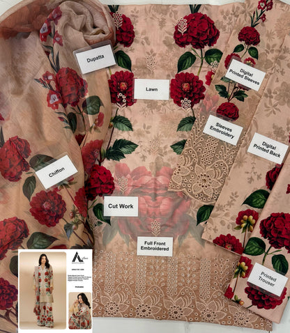 Adan Libas Lawn Chikankari Embroidered Collection 3pc Unstiched